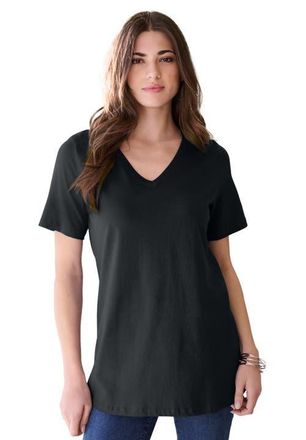Roaman's Plus Size Cotton Ultimate V-Neck Tee in Black at Nordstrom, Size Medium