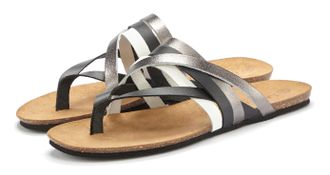 Lascana Zehentrenner LASCANA, Damen, Gr. 36, silber (schwarz, silberfarben), Obermaterial: 100% Rindsleder. Decksohle: 100% Rindsleder. Laufsohle: 100% Synthe