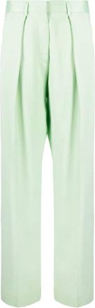 Forte_Forte pleat-detail high-rise wide-leg pants - women - Wool/Viscose/Cotton - III - Green