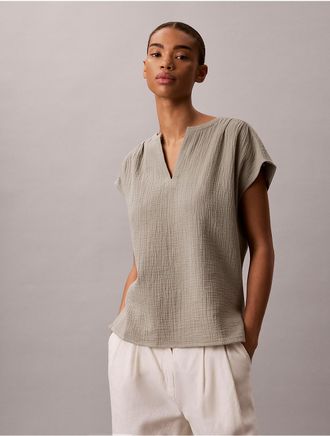 Calvin Klein Jeans Calvin Klein Womens Double Gauze Relaxed Top - Green - XS