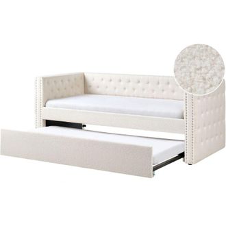 Beliani Letto da Giorno Estraibile 90 x 200 cm in tessuto boucl&egrave; bianco sporco con Rete a Doghe e Bottoni Gassin