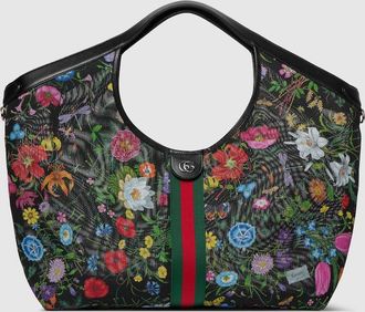 Gucci Giglio Flora Large Tote Bag, Black, Fabric