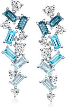 Ross-Simons Tonal Blue Topaz and. Lab-Grown Diamond Drop Earrings in Sterling Silver