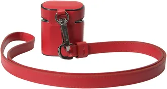 Dolce & Gabbana Red Calfskin Leather Logo Print Strap Men Airpods Case Calf Pu Accessory