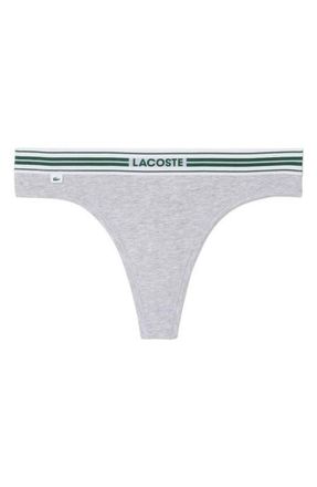 Lacoste High Waist Stretch Cotton Jersey Thong in Silver Chine at Nordstrom, Size 3X-Large