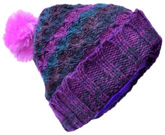 Gheri Woolen Knitted Fleece Lined Pom Pom Bobble Hat D