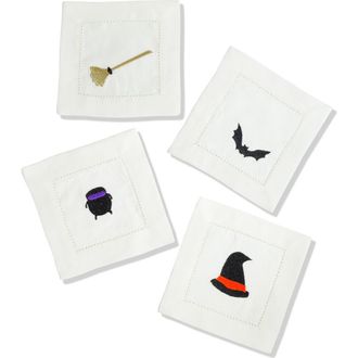 Tiramisu Set of 4 Embroidered Coasters in Black/Gold/Multi at Nordstrom Rack