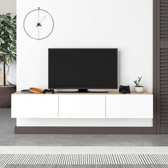 Decortie Francy Wall Mounted Floating TV Unit 180cm for 55 Inch TVs in Natural | Size: 2 Pack