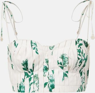 Agua Bendita Moringa floral pleated cotton crop top