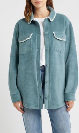Thread & Supply Whipstitch Detail Polar Fleece Shirt Jacket in Jade Cream Combo at Nordstrom Rack, Size Medium