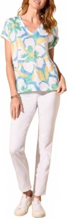 Tribal Hatchi Cap Sleeve V Neck Top In Aqualand