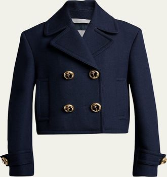 Balenciaga Double-Breasted Textured Wool Short Peacoat