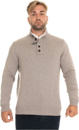 Fay Iconische Half Zip Wollen Pullover - Heren - Coltruien - Beige - 2XL - Wol - Truien & Vesten