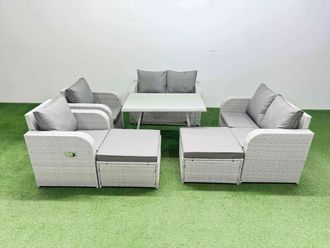 Fimous 8 Seater PE Rattan Garden Furniture Set Outdoor Love Sofa Set in Light Grey