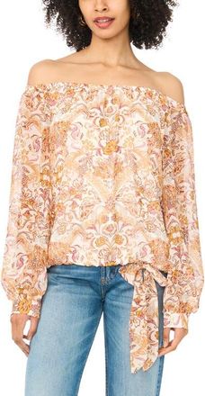 Vince Camuto Off the Shoulder Tie Hem Top in Cozy Peach at Nordstrom, Size X-Large