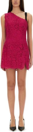 Dolce & Gabbana Fuchsia Lace One Shoulder Mini Dress