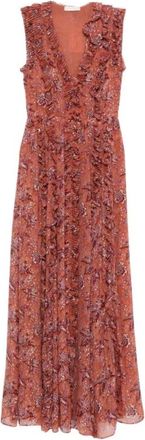 Ulla Johnson Kleedjes, Dames, Veelkleurig, S, Leer, Aida Cascading Ruffle Gown