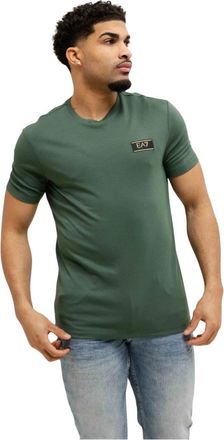 Emporio Armani Premium Label Stretch Viscose-Blend T-shirt met ronde hals - Heren - T-shirts - Groen - M - Tops