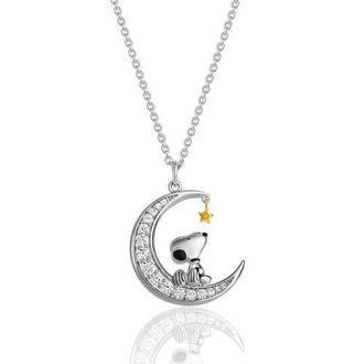 Peanuts Snoopy Moon Cubic Zirconia Necklace, 18 in Silver at Nordstrom