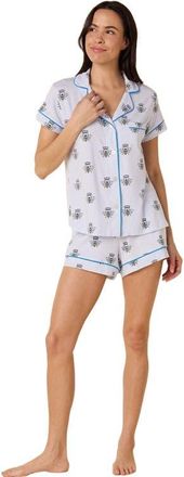 The Cats Pajamas Pima Knit Short Set Conversational in Queen Bee Blue at Nordstrom, Size X-Large