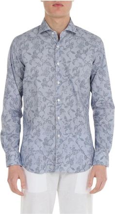 Xacus Blauw-wit katoenen overhemd met patroon - Heren - Casual Overhemden - Blauw - 2XL - Katoen - Overhemden