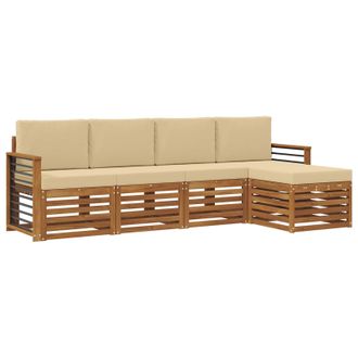 vidaXL Conjunto De Sof&aacute;s De Exterior Con Coj&iacute;n 5 Pcs Natural Y Beige Vidaxl