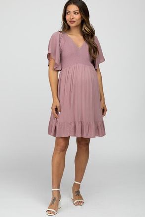 Pinkblush Smocked Front Ruffle Hem Dress in Mauve at Nordstrom, Size Medium