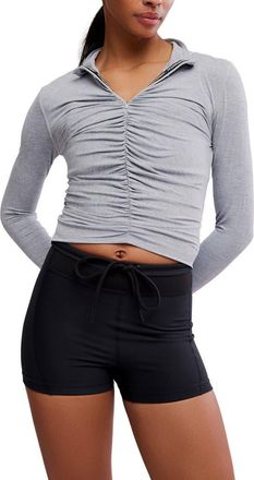 Free People Tempo Ruched Half Zip Crop Pullover in Heather Grey at Nordstrom, Size X-Large