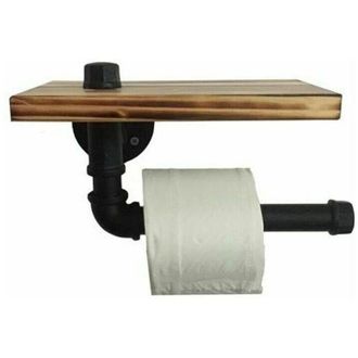 OEM Juego De Estante De Almacenamiento Con Soporte Para Papel Higi&eacute;nico De Tubo Met&aacute;lico De Dise&ntilde;o Retro Con Bandeja De Madera, Negro - Crezuo