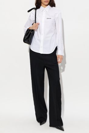 Balenciaga Shirt With Embroidered Logo, Womens, White