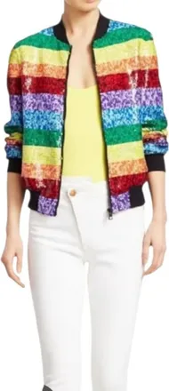 Alice & Olivia Sequin Bomber Jacket In Rainbow