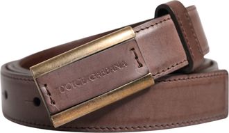 Dolce & Gabbana Brown Calf Leather Antique Buckle Mens Belt