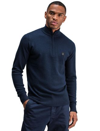 Butcher of Blue Butcher of blue donkerblauw effen half zip normale fit
