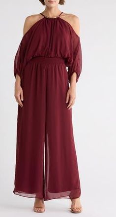 Halogen Chiffon Halter Jumpsuit in Zinfandel at Nordstrom Rack, Size Xx-Small