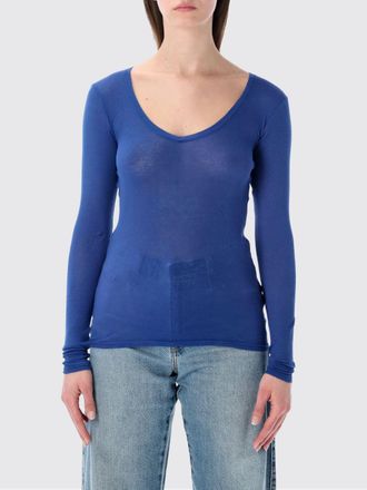 American Vintage T-shirt a maniche lunghe con scollo a V in cotone trasparente