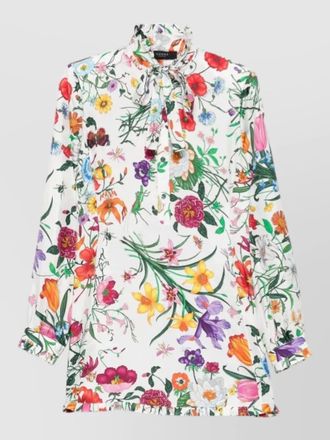 Gucci floral mini dress high neck pussy bow