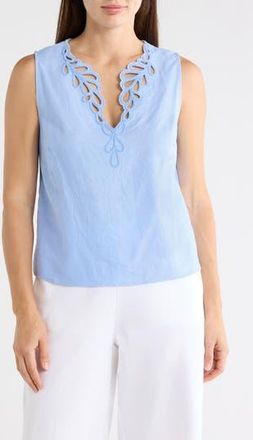 Ellen Tracy Embroidered Eyelet Sleeveless Top in Hydrangea at Nordstrom Rack, Size X-Large