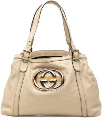 Gucci Pre-owned Britt Tote - Dames - Vintage Schoudertas - Beige - ONE Size - Leer - Vintage