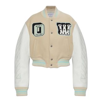 Off-white Bomber Jackets, female, Beige, Size: S Graffiti Varsity Jacket