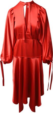 Self Portrait Keyhole Peplum Asymmetric Dress in Red Satin