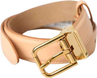 Dolce & Gabbana Womens Beige Calfskin Leather Gold Metal Buckle Belt Calf