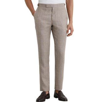 Reiss Epsom Tailored Fit Glen Check Linen & Wool Blend Suit Pants in Oatmeal Brown at Nordstrom, Size 32