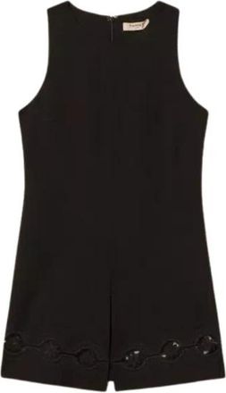 Twinset Tuniek met bloemenborduursel - Dames - Tunieken - Zwart - XS - Leer - Overhemden