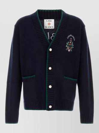 Casablanca wool blend cardigan embroidered contrast trim pockets
