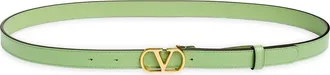 Valentino Garavani VLOGO Signature Skinny Leather Belt in Mint at Nordstrom, Size 100