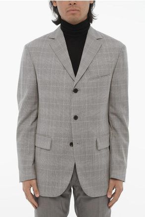 Corneliani District Check Virgin Wool Unlined 3-Button Blazer With Side size 50