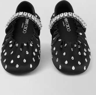 Jimmy Choo London crystal embellished gathered ballerina flats