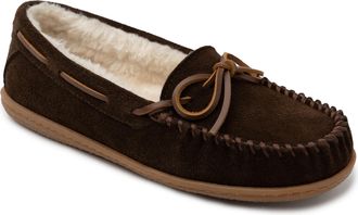 Minnetonka Womens Camp Tie Moc - Indoor/Outdoor Cozy Slippers with Durable Sole, Chocolate, 6 UK