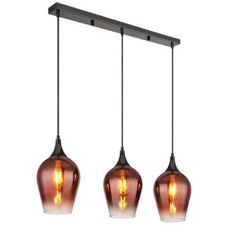 Netlighting Lavus Bar Pendant Ceiling Light Gunmetal Red Glass Shade 3x E27 in Grey