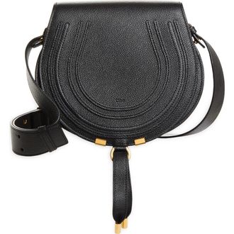 Chlo&eacute; Large Marcie Leather Crossbody Bag in 001 Black at Nordstrom